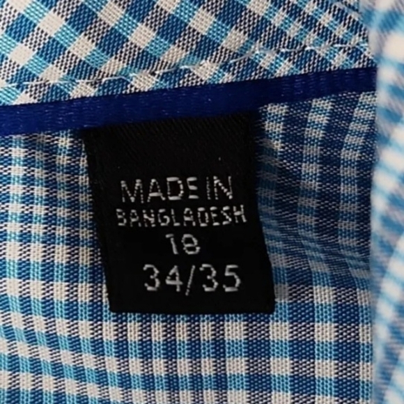 KENNETH Cole Men's Button Up Shirt Size 18 34/35 Blue White Check Long Sleeve - Picture 4 of 5